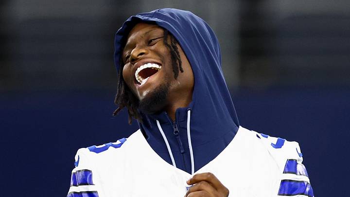 Dallas Cowboys wide receiver George Pickens laughs before the game against the Atlanta Falcons at AT&T Stadium. Dallas Cowboys wide receiver George Pickens laughs before the game against the Atlanta Falcons at AT&T Stadium.