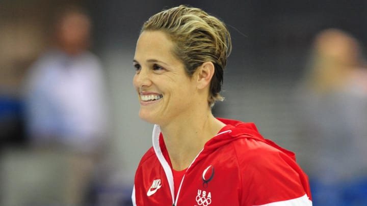Aug. 17, 2008; Beijing, CHINA; Silver medal winner Dara Torres (USA) reacts after the Womens 50m freestyle final at the National Aquatics Center during the 2008 Beijing Olympics. Mandatory Credit: Bob Donnan-USA TODAY Sports Aug. 17, 2008; Beijing, CHINA; Silver medal winner Dara Torres (USA) reacts after the Womens 50m freestyle final at the National Aquatics Center during the 2008 Beijing Olympics. Mandatory Credit: Bob Donnan-USA TODAY Sports