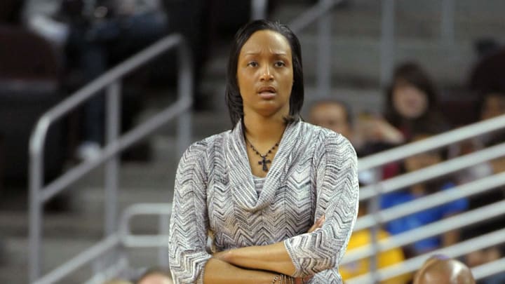 Mar 6, 2011; Los Angeles, CA, USA; Washington Huskies coach Tia Jackson during the game against the Southern California Trojans at the Galen Center. USC defeated Washington 65-61 in overtime. Mandatory Credit: Kirby Lee/Image of Sport-Imagn Images
