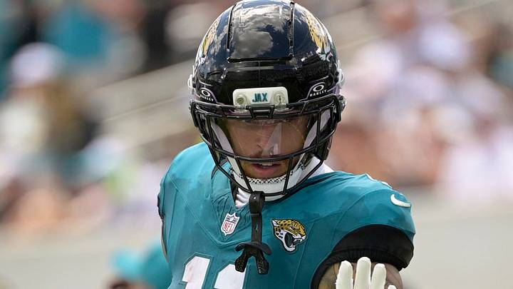 Sep 13, 2026; Jacksonville, Florida, USA;  Jacksonville Jaguars wide receiver Parker Washington (11) reacts after a play in the second quarter against the Cleveland Browns at EverBank Stadium.  Mandatory Credit: Melina Myers-Imagn Images