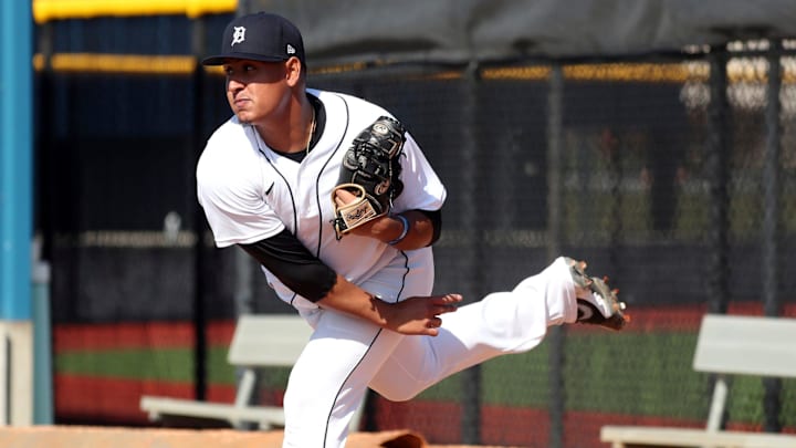 Detroit Tigers pitching prospect Keider Montero throws spring training minor league minicamp on Monday, Feb.