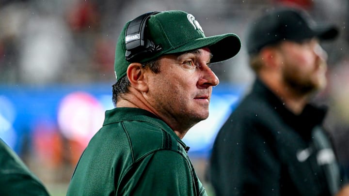 Michigan State's head coach Jonathan Smith looks on during the fourth quarter in the game against Ohio State on Saturday, Sept. 28, 2024, at Spartan Stadium in East Lansing.