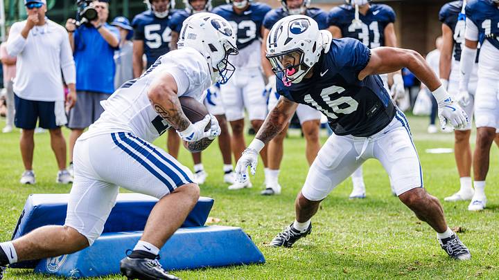 BYU RB Journee Tonga and linebacker Isaiah Glasker at Fall Camp BYU RB Journee Tonga and linebacker Isaiah Glasker at Fall Camp
