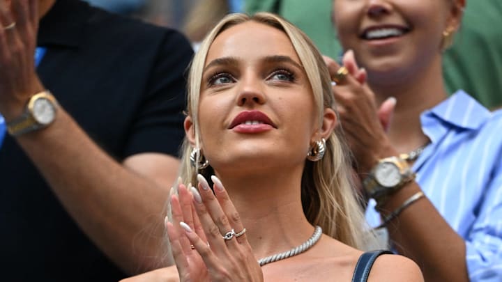 Morgan Riddle is seen watching Taylor Fritz vs. Alexander Zverev on Arthur Ashe Stadium.