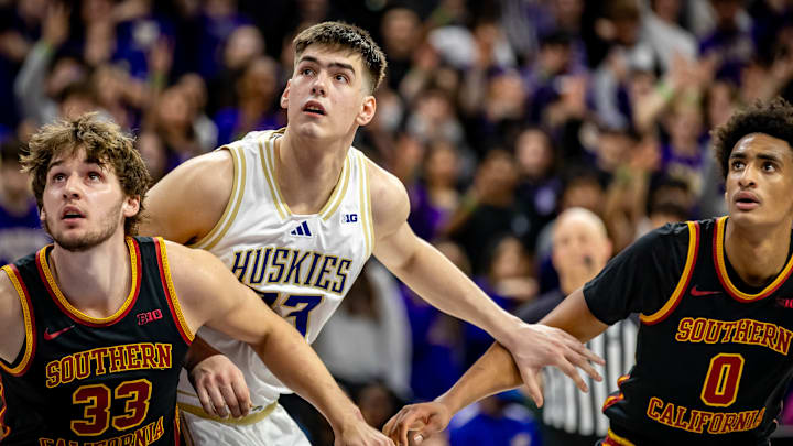 Nikola Dzepina works for rebounding position against USC. Nikola Dzepina works for rebounding position against USC.