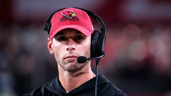 Arizona Cardinals head coach Jonathan Gannon against the Kansas City Chiefs in the first half during a preseason game at State Farm Stadium in Glendale on Aug. 19, 2023.