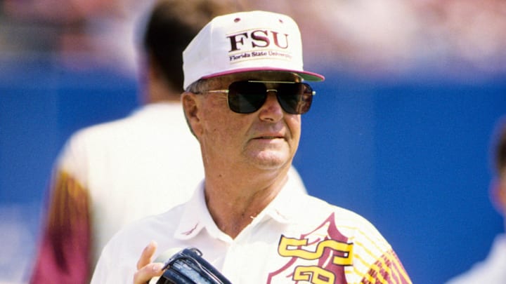 Aug 28, 1993; E.Rutherford, NJ, USA: FILE PHOTO; Florida State Seminoles head coach Bobby Bowden during the game against Kansas at Giants Stadium. FSU defeated Kansas 42-0 Mandatory Credit: Imagn Images