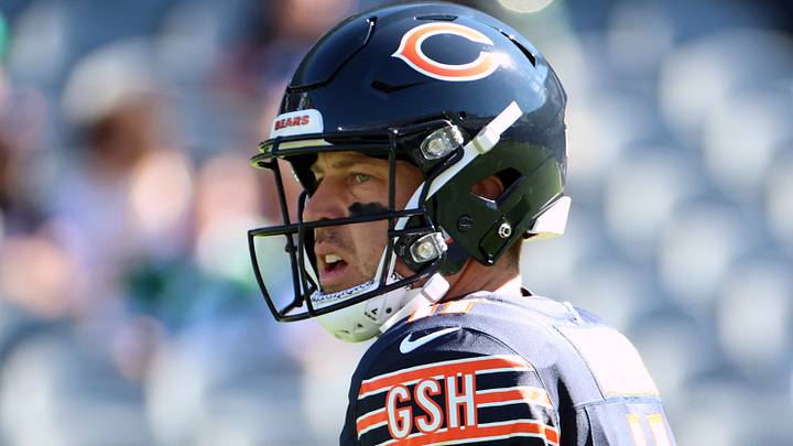 Chicago Bears quarterback Case Keenum (11) before the game against the New York Jets at Soldier Field.  Mandatory Credit: Mike Dinovo-Imagn Images