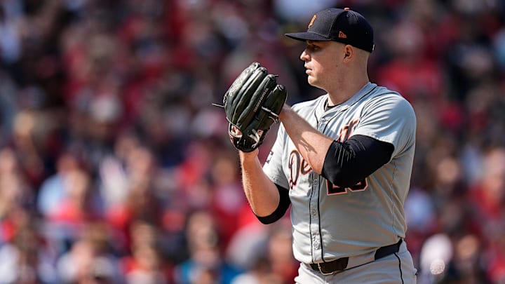 Detroit Tigers pitcher Tarik Skubal (29) throws against Cleveland Guardians during the second inning at Game 5 of ALDS at Progressive Field in Cleveland, Ohio on Saturday, Oct. 12, 2024. Detroit Tigers pitcher Tarik Skubal (29) throws against Cleveland Guardians during the second inning at Game 5 of ALDS at Progressive Field in Cleveland, Ohio on Saturday, Oct. 12, 2024.
