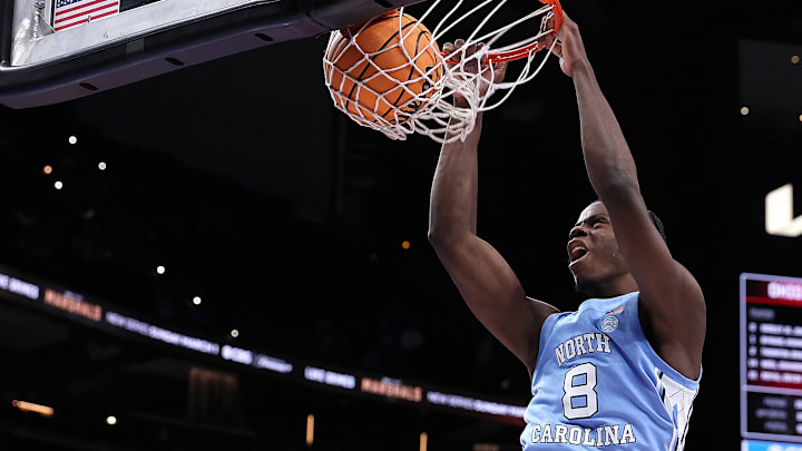 Tar Heels star forward Caleb Wilson dunking the ball versus Ohio State.