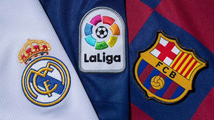 The La Liga logo with the FC Barcelona and Real Madrid Club Badges