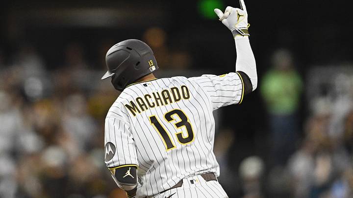 Jun 22, 2026; San Diego, California, USA; San Diego Padres third baseman Manny Machado (13) rounds the bases after hitting a solo home run during the fourth inning against the Atlanta Braves at Petco Park. Mandatory Credit: Denis Poroy-Imagn Images Jun 22, 2026; San Diego, California, USA; San Diego Padres third baseman Manny Machado (13) rounds the bases after hitting a solo home run during the fourth inning against the Atlanta Braves at Petco Park. Mandatory Credit: Denis Poroy-Imagn Images