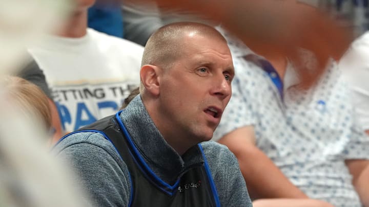Kentucky head coach Mark Pope cheers on La Familia against Herd That in the Lexington Regional Final of the TBT.
July 23, 2024