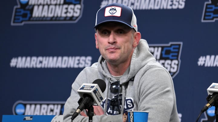 Mar 20, 2025; Raleigh, NC, USA; UConn basketball head coach Dan Hurley during the NCAA pre tournament press conference at Lenovo Center. Mandatory Credit: Zachary Taft-Imagn Images Mar 20, 2025; Raleigh, NC, USA; UConn basketball head coach Dan Hurley during the NCAA pre tournament press conference at Lenovo Center. Mandatory Credit: Zachary Taft-Imagn Images