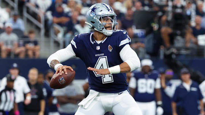 Dallas Cowboys quarterback Dak Prescott throws during the first quarter against the Detroit Lions.