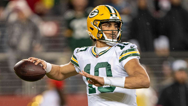 January 20, 2024; Santa Clara, CA, USA; Green Bay Packers quarterback Jordan Love (10) during the