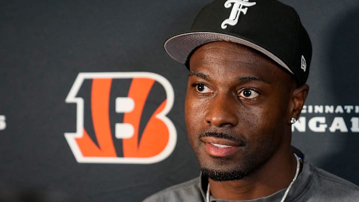 Former Cincinnati Bengals receiver AJ Green gives an interview ahead of NFL Draft night at Paycor Stadium in downtown Cincinnati on Thursday, April 24, 2025. Former Cincinnati Bengals receiver AJ Green gives an interview ahead of NFL Draft night at Paycor Stadium in downtown Cincinnati on Thursday, April 24, 2025.