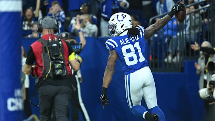 Dec 28, 2025; Indianapolis, Indiana, USA; Indianapolis Colts tight end Mo Alie-Cox (81) reacts after a touchdown against the Jacksonville Jaguars during the second half at Lucas Oil Stadium. Mandatory Credit: Robert Goddin-Imagn Images Dec 28, 2025; Indianapolis, Indiana, USA; Indianapolis Colts tight end Mo Alie-Cox (81) reacts after a touchdown against the Jacksonville Jaguars during the second half at Lucas Oil Stadium. Mandatory Credit: Robert Goddin-Imagn Images