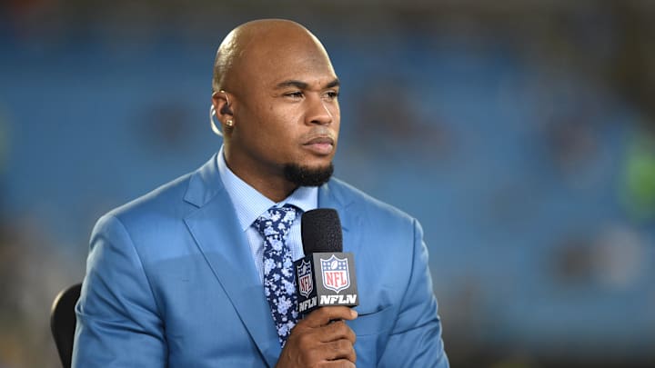 Sep 12, 2019; Charlotte, NC, USA; NFL GameDay Kickoff analyst Steve Smith Sr. before the game at