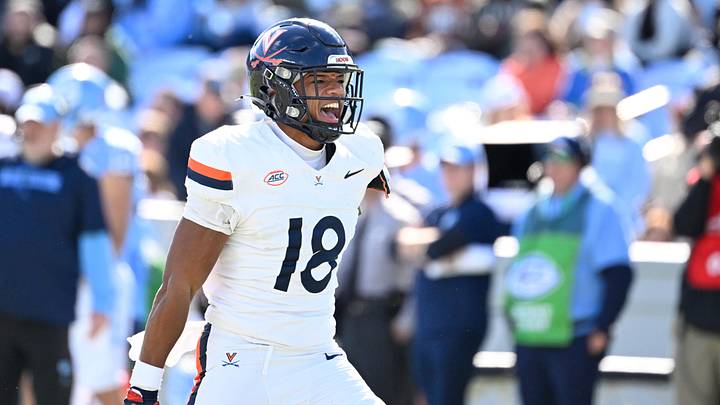 Oct 25, 2025; Chapel Hill, North Carolina, USA; Virginia Cavaliers safety Corey Costner (18) reacts in the first quarter at Kenan Stadium. Mandatory Credit: Bob Donnan-Imagn Images Oct 25, 2025; Chapel Hill, North Carolina, USA; Virginia Cavaliers safety Corey Costner (18) reacts in the first quarter at Kenan Stadium. Mandatory Credit: Bob Donnan-Imagn Images