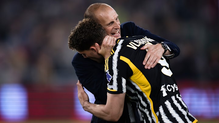 Max Allegri (left) and Dusan Vlahovic had a topsy-turvy working relationship at Juventus