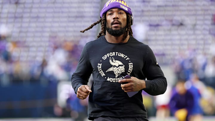 Jan 15, 2023; Minneapolis, Minnesota, USA; Minnesota Vikings running back Dalvin Cook (4) during warmups before a wild card game against the New York Giants at U.S. Bank Stadium. 