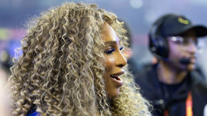 Feb 9, 2025; New Orleans, LA, USA;  Serena Williams during the halftime show of Super Bowl LIX between the Philadelphia Eagles and the Kansas City Chiefs at Ceasars Superdome. 