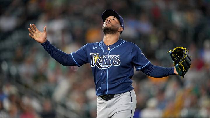 Aug 10, 2026; West Sacramento, California, USA; Tampa Bay Rays pitcher Freddy Peralta (51) looks towards the sky after the Rays recorded an out against the Athletics in the sixth inning at Sutter Health Park. Mandatory Credit: Cary Edmondson-Imagn Images Aug 10, 2026; West Sacramento, California, USA; Tampa Bay Rays pitcher Freddy Peralta (51) looks towards the sky after the Rays recorded an out against the Athletics in the sixth inning at Sutter Health Park. Mandatory Credit: Cary Edmondson-Imagn Images