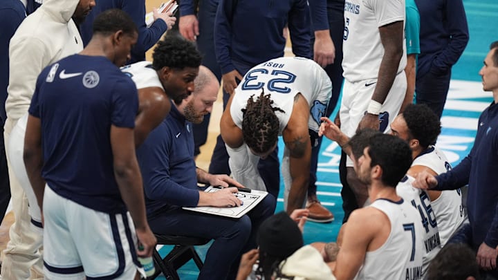 Feb 10, 2024; Charlotte, North Carolina, USA; Memphis Grizzlies head coach Taylor Jenkins during a