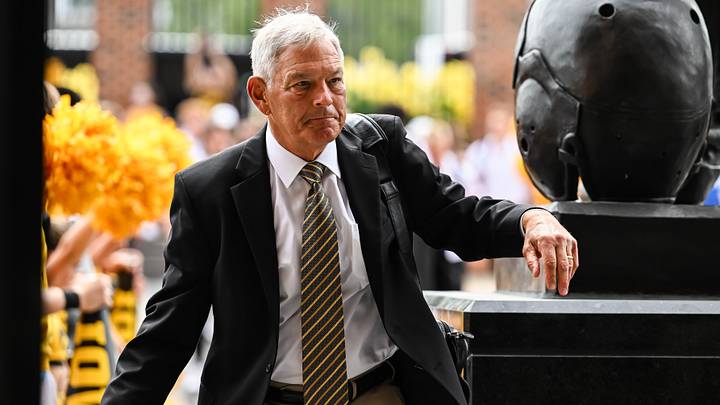 Sep 5, 2026; Iowa City, Iowa, USA;  Iowa Hawkeyes head coach Kirk Ferentz enters Kinnick Stadium before the game against the Northern Illinois Huskies.  Mandatory Credit: Jeffrey Becker-Imagn Images