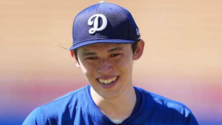 Aug 8, 2025; Los Angeles, California, USA; Los Angeles Dodgers pitcher Roki Sasaki (11) reacts before the game against the Toronto Blue Jays at Dodger Stadium. Mandatory Credit: Kirby Lee-Imagn Images Aug 8, 2025; Los Angeles, California, USA; Los Angeles Dodgers pitcher Roki Sasaki (11) reacts before the game against the Toronto Blue Jays at Dodger Stadium. Mandatory Credit: Kirby Lee-Imagn Images