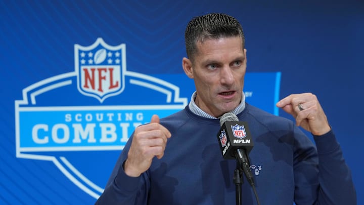 Feb 27, 2025; Indianapolis, IN, USA; Houston Texans general manager Nick Caserio speaks during the 2025 NFL Scouting Combine at the Indiana Convention Center. Mandatory Credit: Kirby Lee-Imagn Images Feb 27, 2025; Indianapolis, IN, USA; Houston Texans general manager Nick Caserio speaks during the 2025 NFL Scouting Combine at the Indiana Convention Center. Mandatory Credit: Kirby Lee-Imagn Images