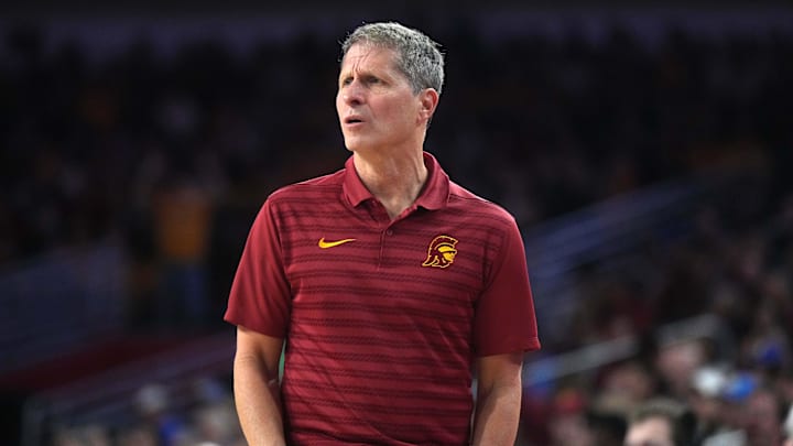 Jan 27, 2025; Los Angeles, California, USA; Southern California Trojans head coach Eric Musselman reacts against the UCLA Bruins at Galen Center. Mandatory Credit: Kirby Lee-Imagn Images Jan 27, 2025; Los Angeles, California, USA; Southern California Trojans head coach Eric Musselman reacts against the UCLA Bruins at Galen Center. Mandatory Credit: Kirby Lee-Imagn Images