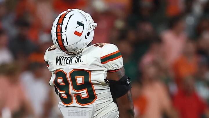 Oct 3, 2026; Clemson, South Carolina, USA; Miami Hurricanes Defensive lineman Ahmad Moten (99) celebrates after a tackle against the Clemson Tigers at Memorial Stadium. Mandatory Credit: Ashley Tumlin-Imagn Images