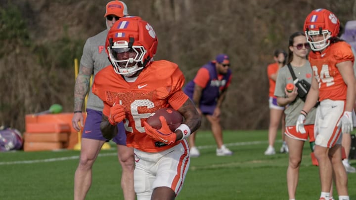 Clemson running back Chris Johnson Jr during Spring football practice at the Reeves Football Complex 