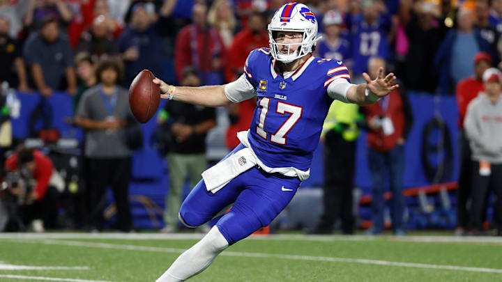 Buffalo Bills quarterback Josh Allen (17) finds running room against Tampa Bay. Allen rushed for