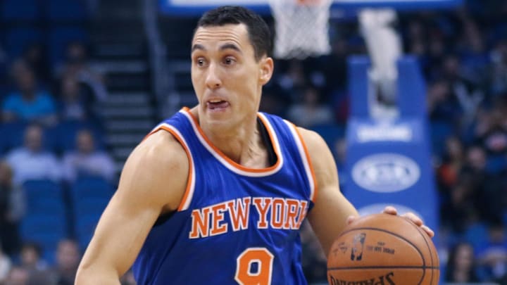 Feb 11, 2015; Orlando, FL, USA; New York Knicks guard Pablo Prigioni (9) during an NBA basketball game at Amway Center. The Orlando Magic defeated the New York Knicks 89-83. Mandatory Credit: Reinhold Matay-Imagn Images