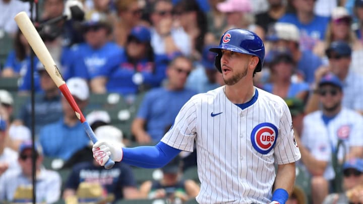 Aug 16, 2025; Chicago, Illinois, USA; Chicago Cubs right fielder Kyle Tucker (30) at bat during a game against the Pittsburgh Pirates at Wrigley Field. Mandatory Credit: Patrick Gorski-Imagn Images