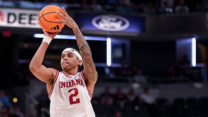 Oct 18, 2026; Indianapolis, IN, USA; Indiana Hoosiers guard Bryce Lindsay (2) shoots the ball against the North Carolina Tar Heels during the second half at Gainbridge Fieldhouse. Mandatory Credit: Robert Goddin-Imagn Images Oct 18, 2026; Indianapolis, IN, USA; Indiana Hoosiers guard Bryce Lindsay (2) shoots the ball against the North Carolina Tar Heels during the second half at Gainbridge Fieldhouse. Mandatory Credit: Robert Goddin-Imagn Images