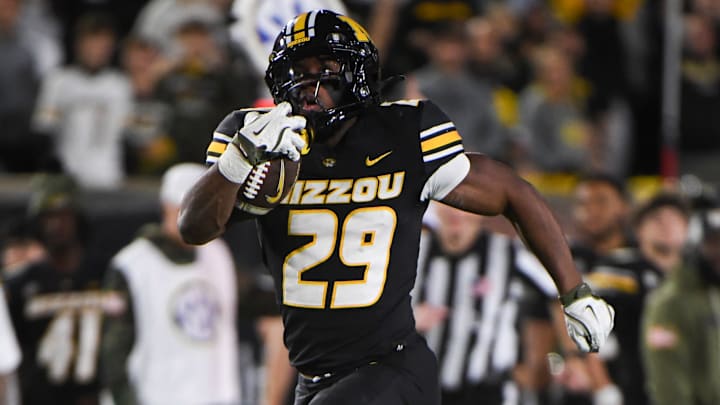 Missouri running back Ahmad Hardy (29) runs for yardage in the fourth quarter of a game against Mississippi State on Saturday Missouri running back Ahmad Hardy (29) runs for yardage in the fourth quarter of a game against Mississippi State on Saturday