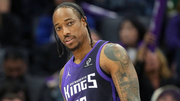 Apr 3, 2026; Sacramento, California, USA; Sacramento Kings guard DeMar DeRozan (10) during the third quarter against the New Orleans Pelicans at Golden 1 Center. Mandatory Credit: Darren Yamashita-Imagn Images
