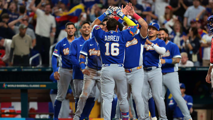 Mar 17, 2026; Miami, FL, United States; Venezuela outfielder Wilyer Abreu (16) reacts after hitting a home run against the United States in the fifth inning during the 2026 World Baseball Classic Championship game at loanDepot Park. Mandatory Credit: Sam Navarro-Imagn Images Mar 17, 2026; Miami, FL, United States; Venezuela outfielder Wilyer Abreu (16) reacts after hitting a home run against the United States in the fifth inning during the 2026 World Baseball Classic Championship game at loanDepot Park. Mandatory Credit: Sam Navarro-Imagn Images