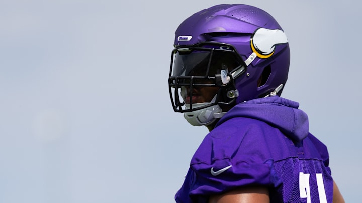 Christian Darrisaw was back at Vikings practice for the first time after his major knee injury.
