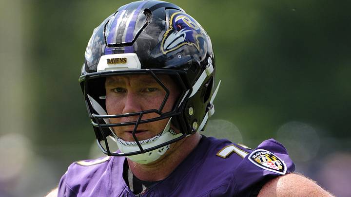 Baltimore Ravens center Ethan Pocic (77) during practice at the Under Armour Performance Center.