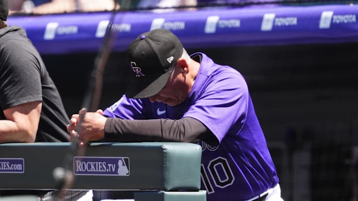 Denver, Colorado, USA; Colorado Rockies manager Bud Black in the dugout in the first inning against the Detroit Tigers at Coors Field.