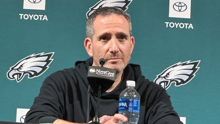 Eagles GM Howie Roseman speaks to reporters at the NovaCare Complex on April 15, 2025. Eagles GM Howie Roseman speaks to reporters at the NovaCare Complex on April 15, 2025.