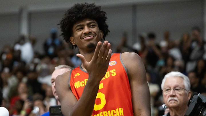 Mar 30, 2026; Goodyear, AZ, USA; Jaxon Richardson during the McDonalds All American Jam Fest at Millennium High School. Mandatory Credit: Mark J. Rebilas-Imagn Images