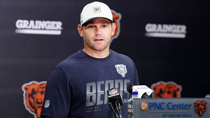 Chicago Bears offensive coordinator Press Taylor speaks during training camp at Halas Hall. Mandatory Credit: Kamil Krzaczynski-Imagn Images