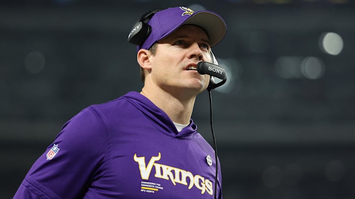 Dec 25, 2025; Minneapolis, Minnesota, USA; Minnesota Vikings head coach Kevin O'Connell looks on in the second quarter against the Detroit Lions at U.S. Bank Stadium. Dec 25, 2025; Minneapolis, Minnesota, USA; Minnesota Vikings head coach Kevin O'Connell looks on in the second quarter against the Detroit Lions at U.S. Bank Stadium.