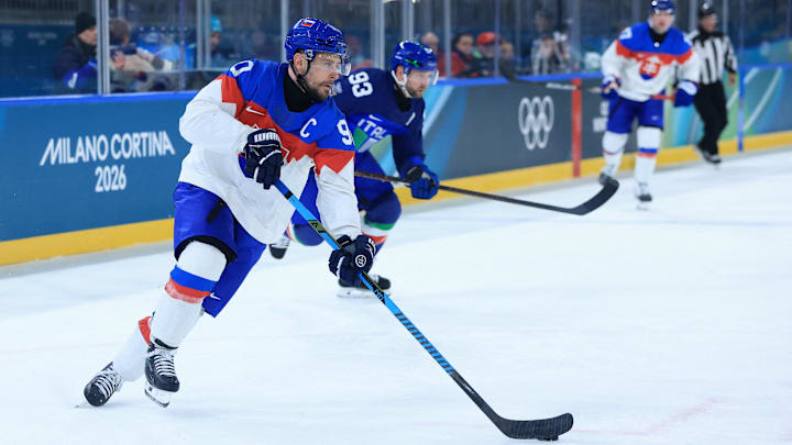 Feb 13, 2026; Milan, Italy; Tomas Tatar of Slovakia in action during a Group B men's ice hockey game during the Milano Cortina 2026 Olympic Winter Games at Milano Rho Ice Hockey Arena. Mandatory Credit: Katie Stratman-Imagn Images Feb 13, 2026; Milan, Italy; Tomas Tatar of Slovakia in action during a Group B men's ice hockey game during the Milano Cortina 2026 Olympic Winter Games at Milano Rho Ice Hockey Arena. Mandatory Credit: Katie Stratman-Imagn Images